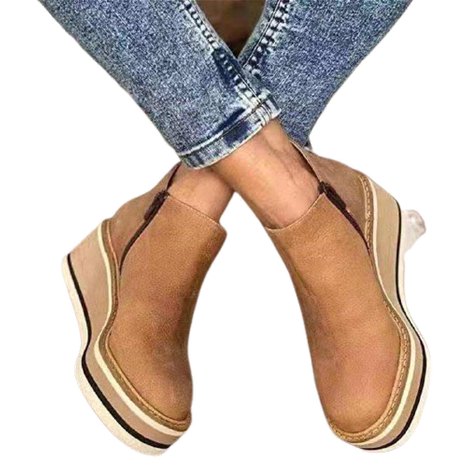 Bottines pour femmes Couleur unie Chaussures rondes à orteils Wedges Chaussures décontractées à la mode