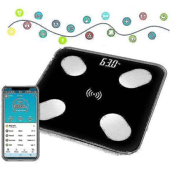 موازين وزن الجسم مقياس دهون الجسم مقياس ذكي لمؤشر كتلة الجسم LED رقمي الحمام اللاسلكي مقياس الوزن الأسود
