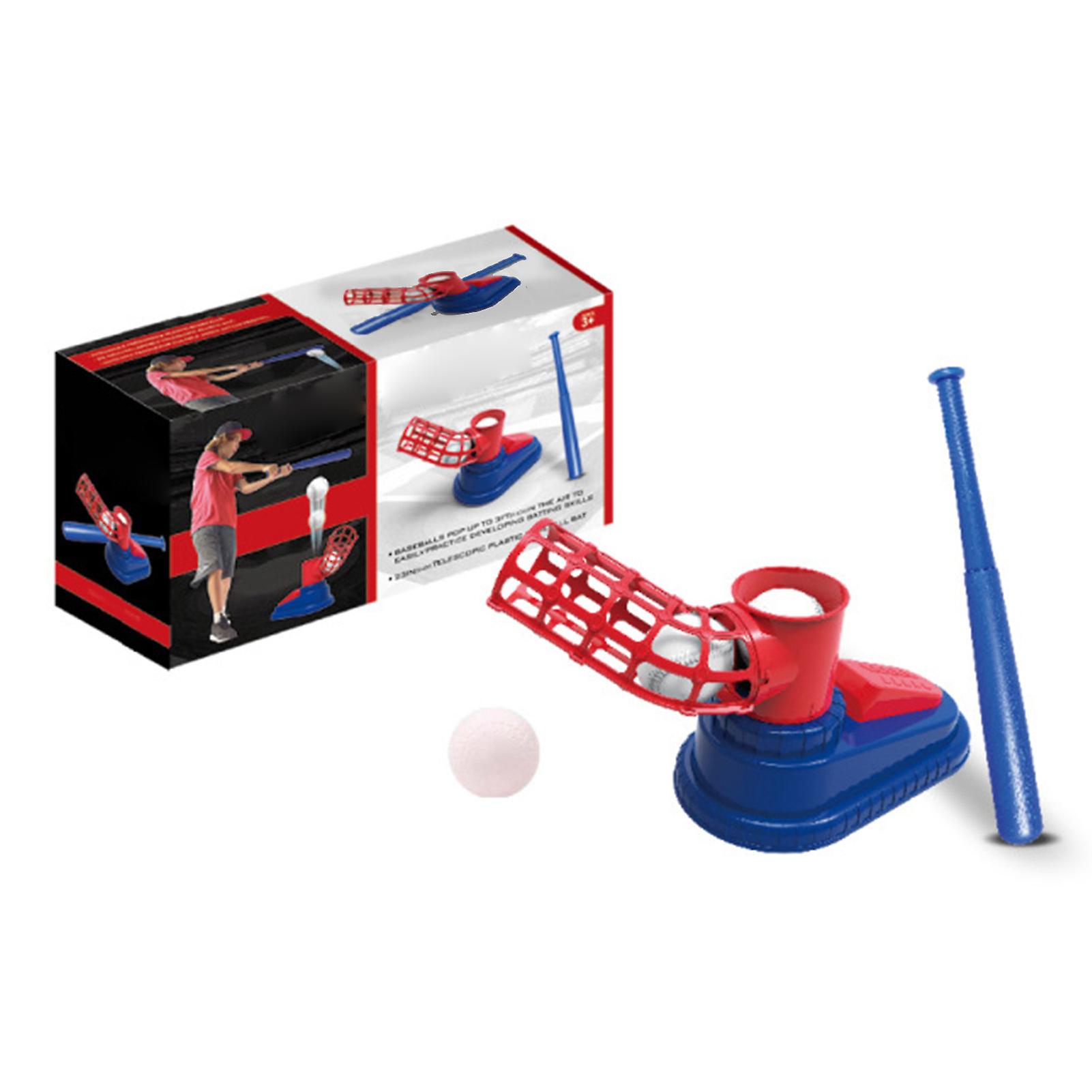 Kids Baseball Launcher Training Pitching Machine with Portable Retractable Bat and 3 Balls