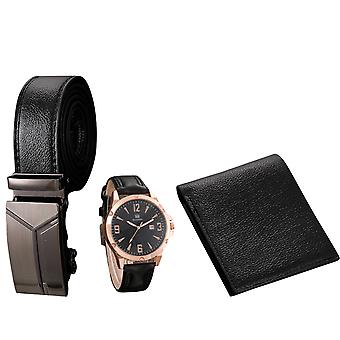Reloj de los hombres + billetera + cinturón Set Regalo masculino para el regalo de cumpleaños del Día del Padre 3pcs / set