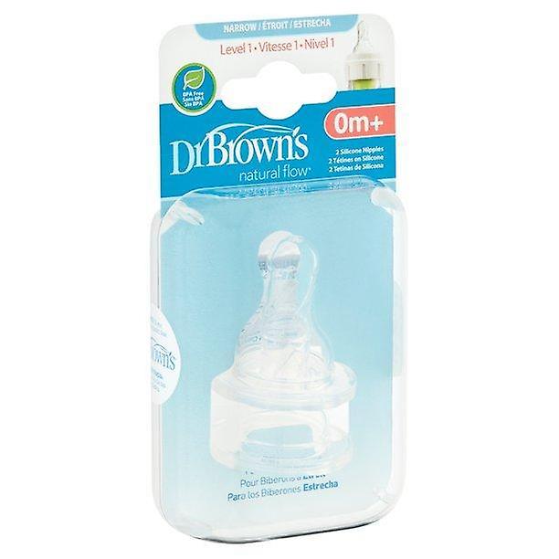 حلمات دكتور براونز الطبيعية الضيقة المصنوعة من السيليكون، المستوى 1، للأطفال من عمر 0 أشهر فما فوق، قطعتان
