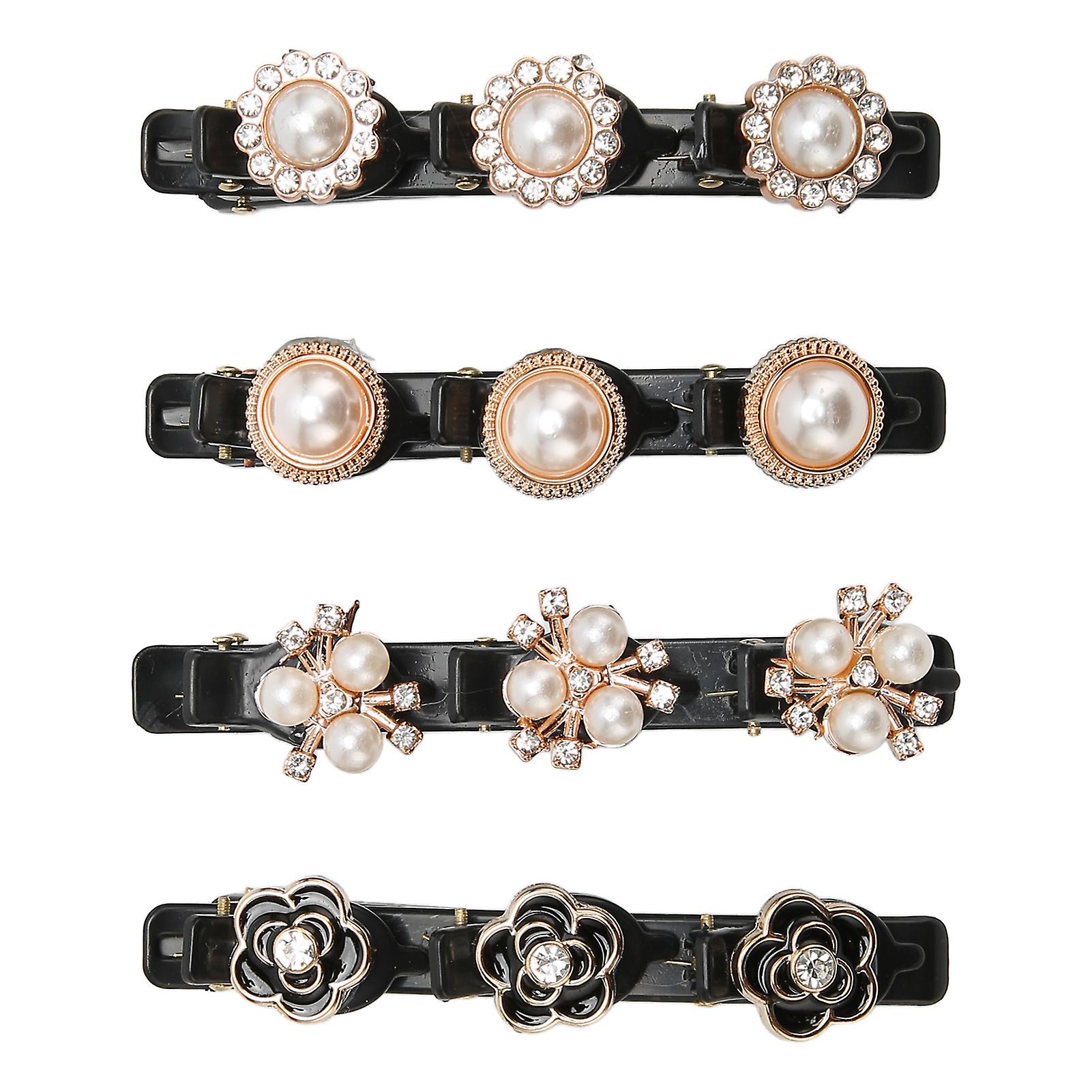 4PCS Strass flätade hårklämmor för kvinnor
