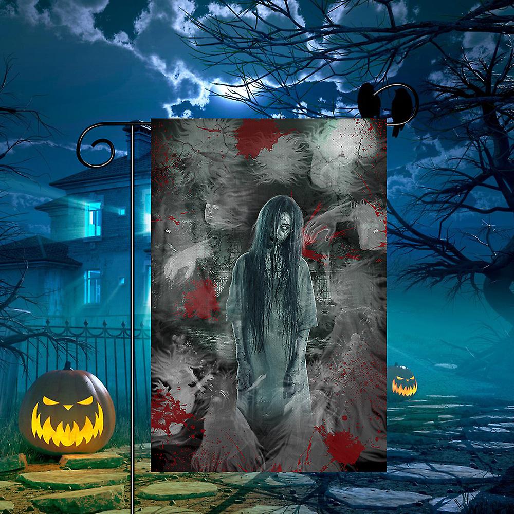 Σημαία αποκριών, σημαία αποκριών, τρομακτική γυναικεία διακοσμητική σημαία φαντασμάτων, σκανδιναβικό λινό διπλής όψης ψηφιακή εκτύπωση αυλή σημαία κήπου (30 45 cm)