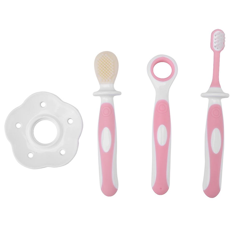 Anneau de dentition souple pour bébé, brosse à dents, soins dentaires, nettoyage de la langue, ensemble de grattage (rose)