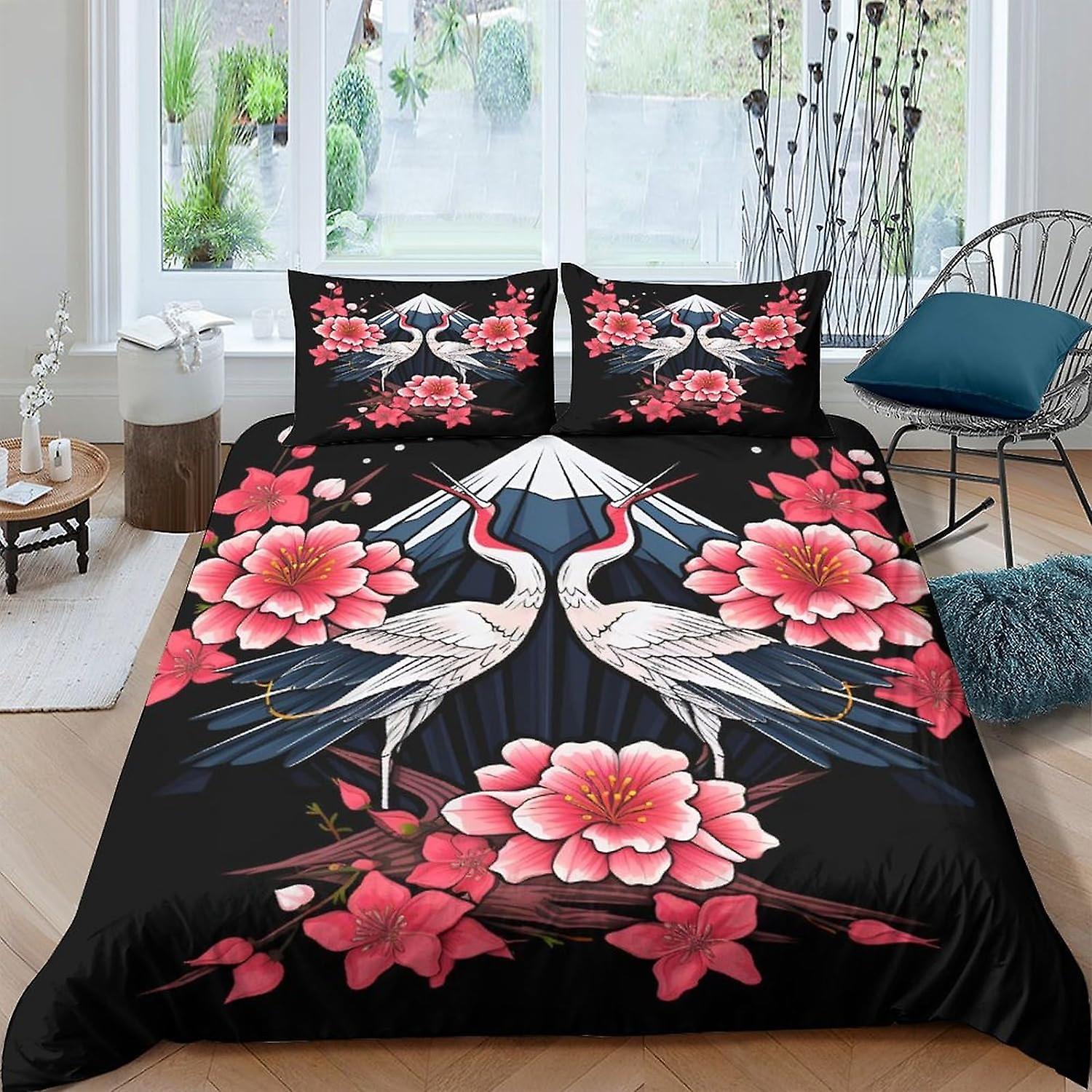 VCLUST Crane Copripiumino Set Biancheria Da Letto 3D Set Copripiumino in stile giapponese Copriletto Copriletto In Microfibra Set di 3 pezzi Copripiumino con chiusura a cerniera 