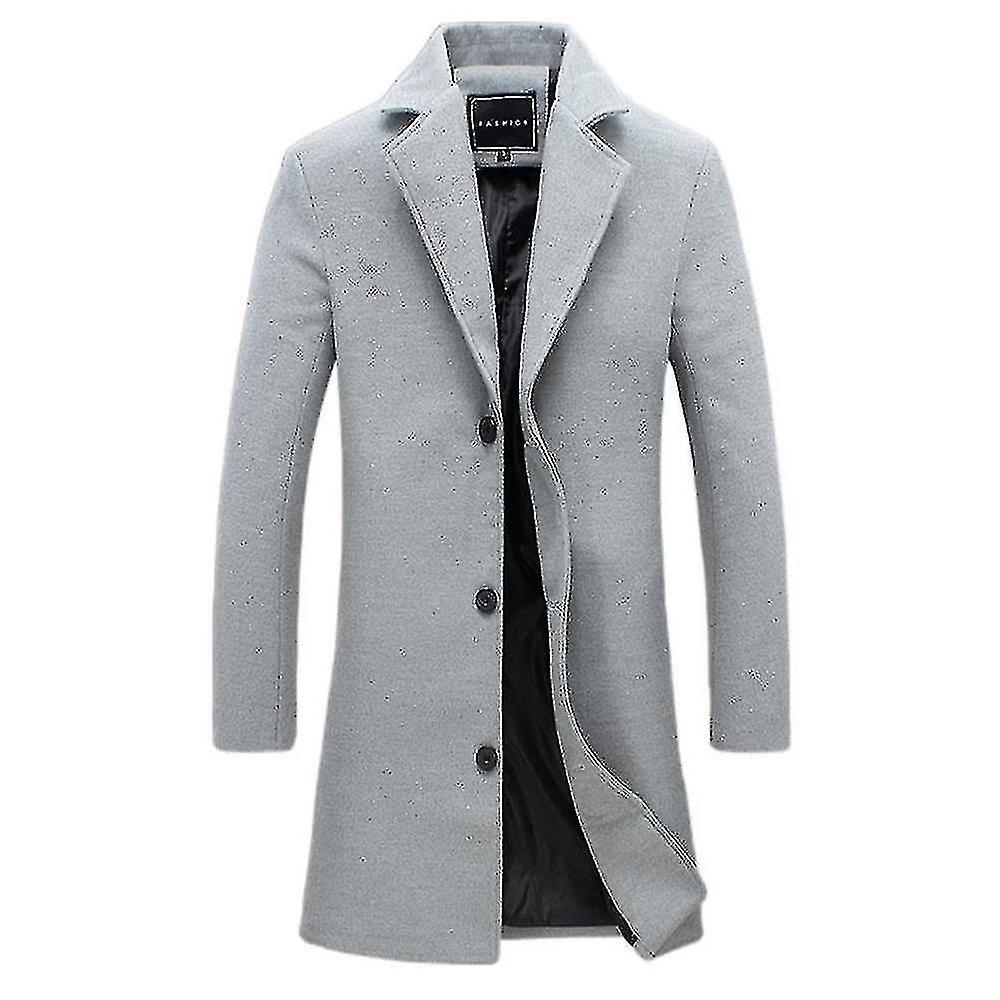 Plus Size Män Klassisk Ull Överrock Varm Vinter Enkelknäppt Lång Trenchcoat Ledigt Slim Fit O
