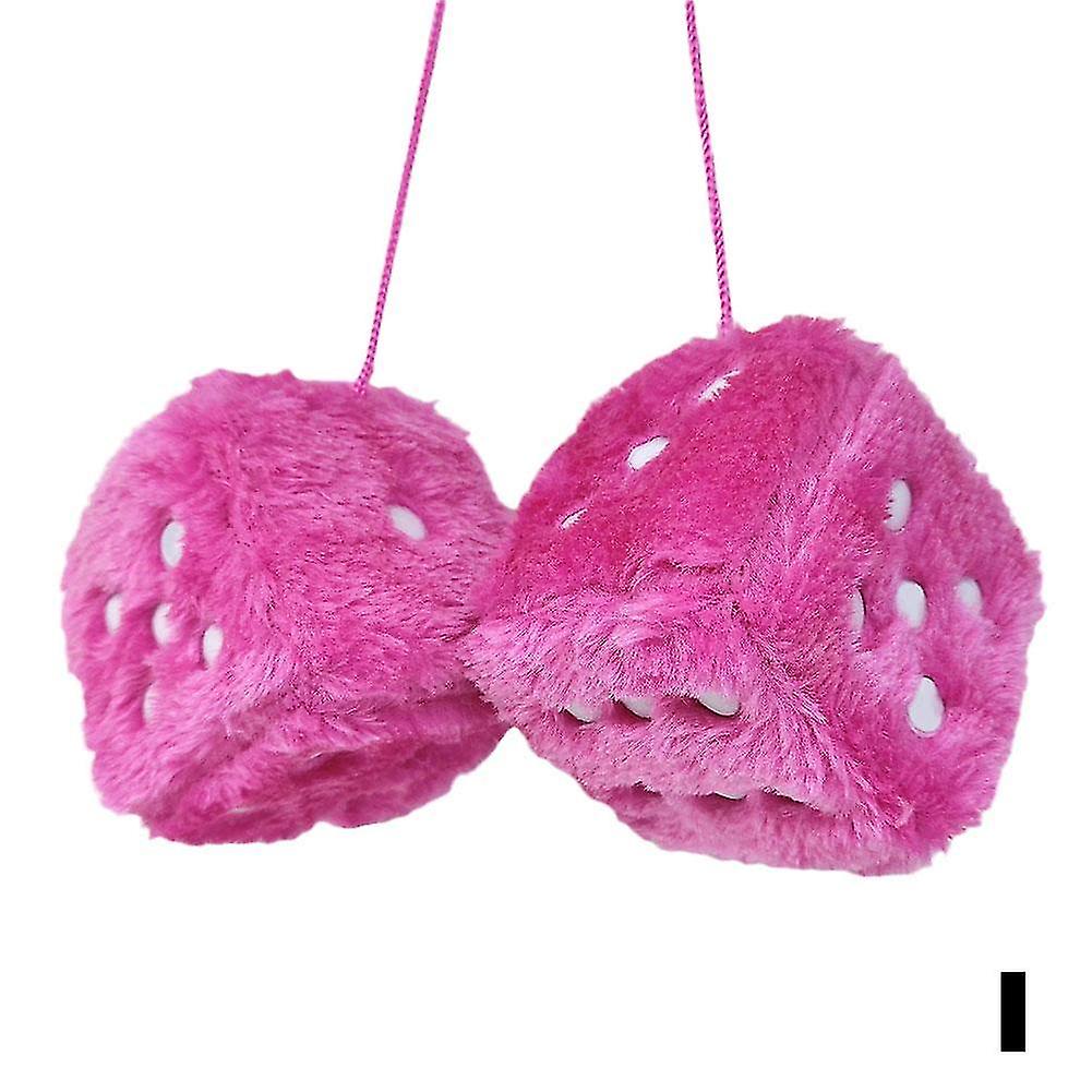 Car Colorful Soft Spotty Furry Fluffy Hanging Mirror Fuzzy Dice Decor Pink