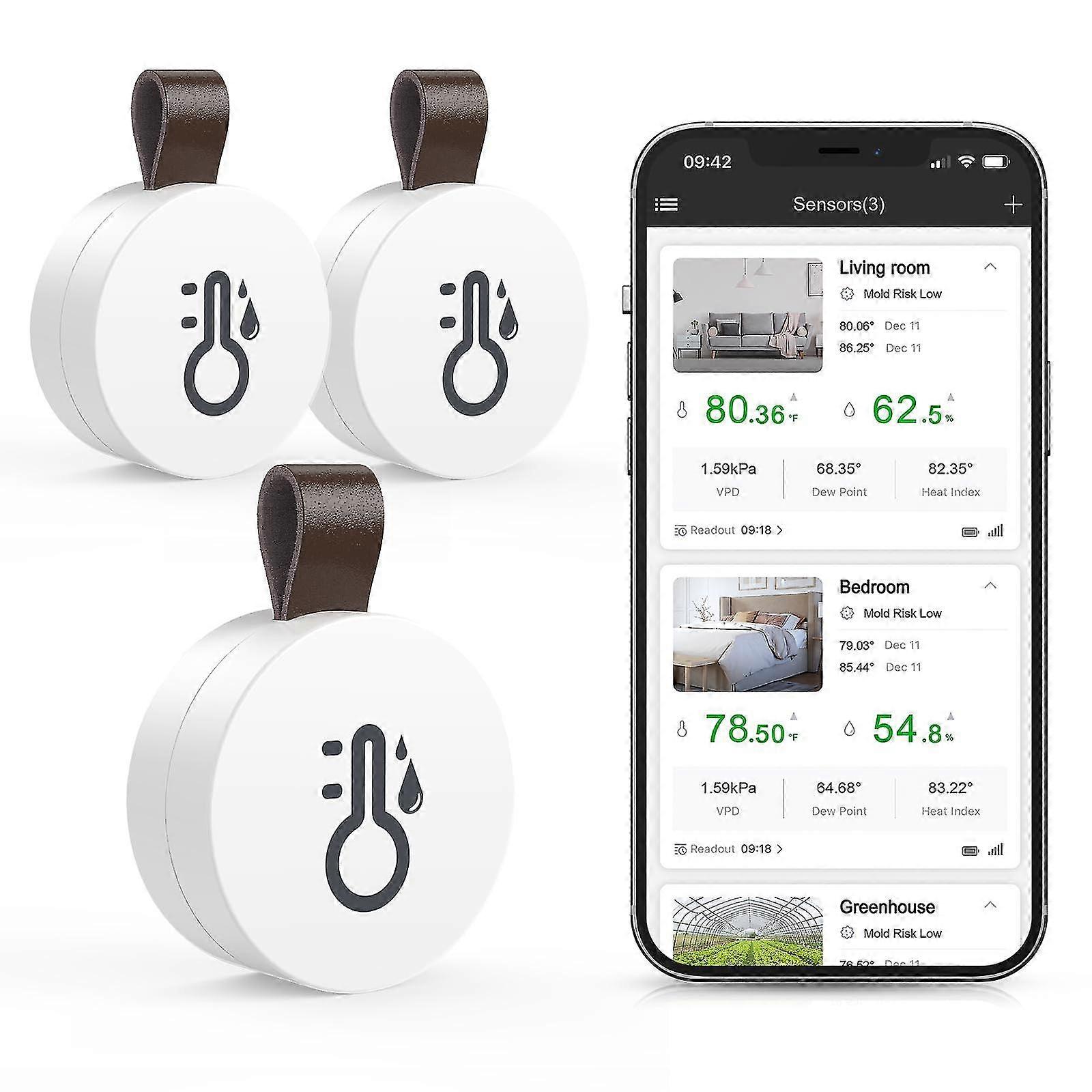Higrômetro de termômetro Bluetooth, mini-higrômetro sem fio, com aplicativo de sensor inteligente, registrador de dados e dados de exportação para quarto, quarto de bebê, célula de vinho