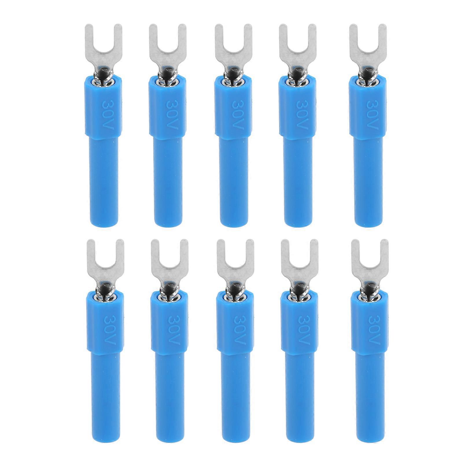 10pcs 4mm Fork Spade Wire Connectors U Type Electrical Crimp Terminal for Testing MultimeterBlue
