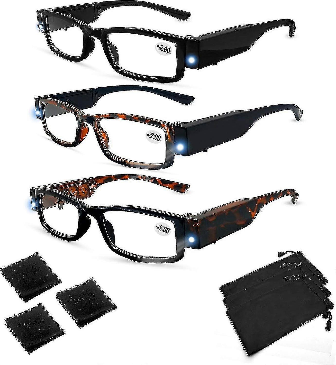 3pcs Led Readers Reading Glasses With Lights In The Frame Fashion Glasses