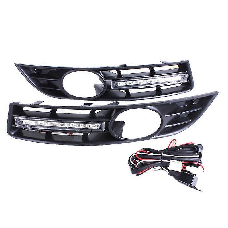 Front Bumper Fog Light Grilles + DRL LED for B6 2007-2011 Waterproof