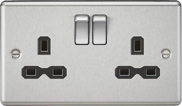 Knightsbridge 13A 2G DP Switched Socket with Black Insert - Rounded Edge Brushed Chrome - CL9BC