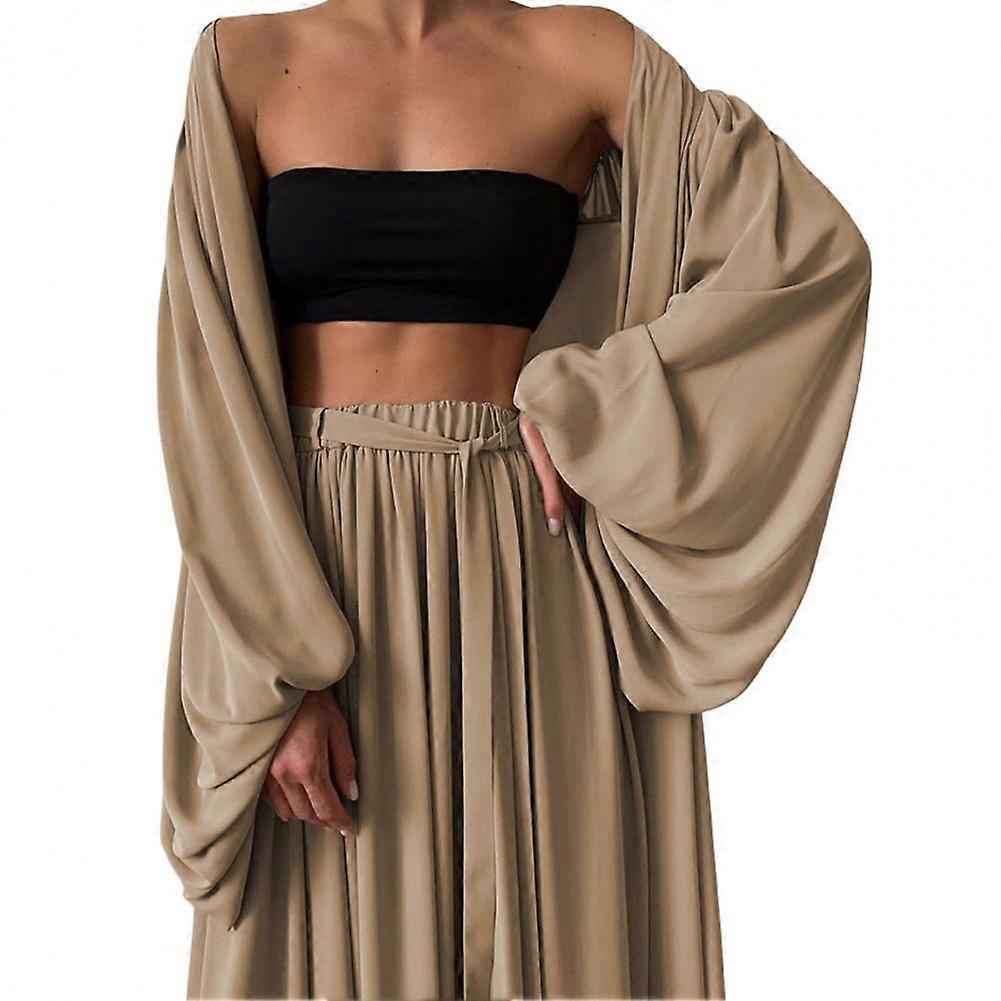 Mesés övvel Rugalmas derék Lámpaujjak Széles lábú nők Őszi öltöny Hosszú ujjú kabát Női nadrág szett Női ruhák