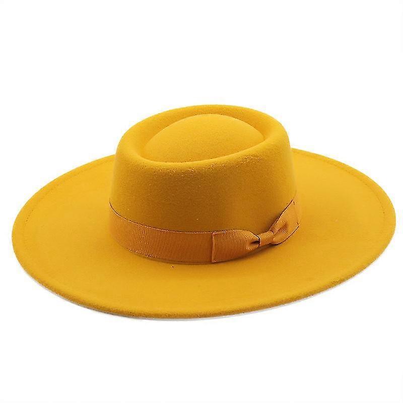 Chapéus para homens e mulheres de lã feltro chapéu bowler com bowknot flat top style wide brim leve retro classic