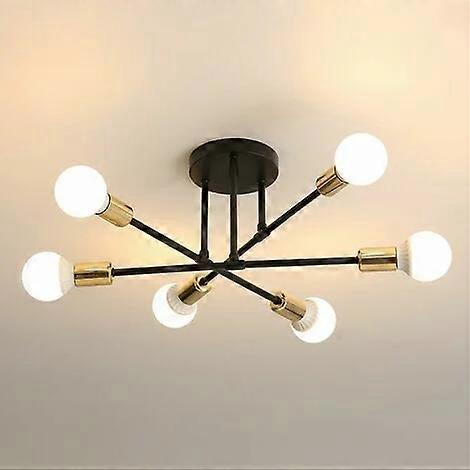 Ceiling lamp - 6 black plus gold - no light bulb