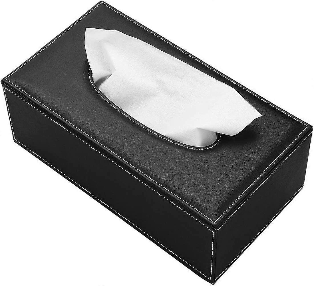 Tissue Dispenser Rectangular Tissue Holder PU Leather for Home Office Restaurant, Black