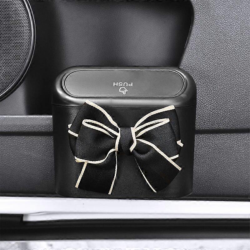 Cute Bowknot Car Trash Bin Hanging Vehicle Garbage Dust Case Storage Box Pressing Type Trash Can Auto Car Interior Accessories - Car Trash