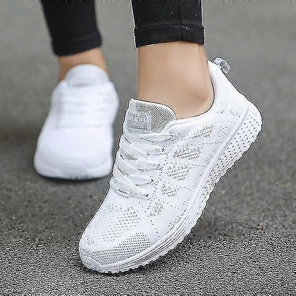 Dames Sneakers Sport Schoenen Wit Leren Sportschoenen
