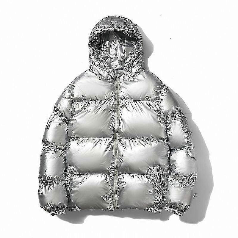 Men's Casual Hooded Metallic Shiny Coat