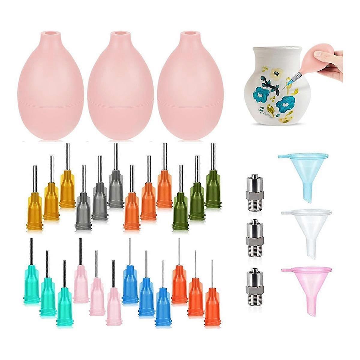 Set of 3 Ceramic Precision Tip Applicator Bottles for Pottery Tools for Clay Supplies with Needle and Filling Funnel