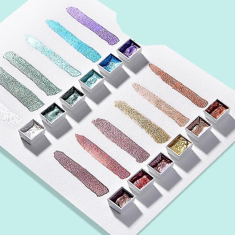 Muzxr- Drawing Painting Kits Solid Watercolor Paints Set Textured Pearlescent Pigment Metallic Glitter Suit Hzp