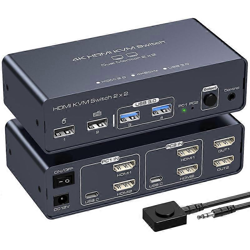 HDMI kvm Switch 2 Monitors 2 Computers 4K@60hz