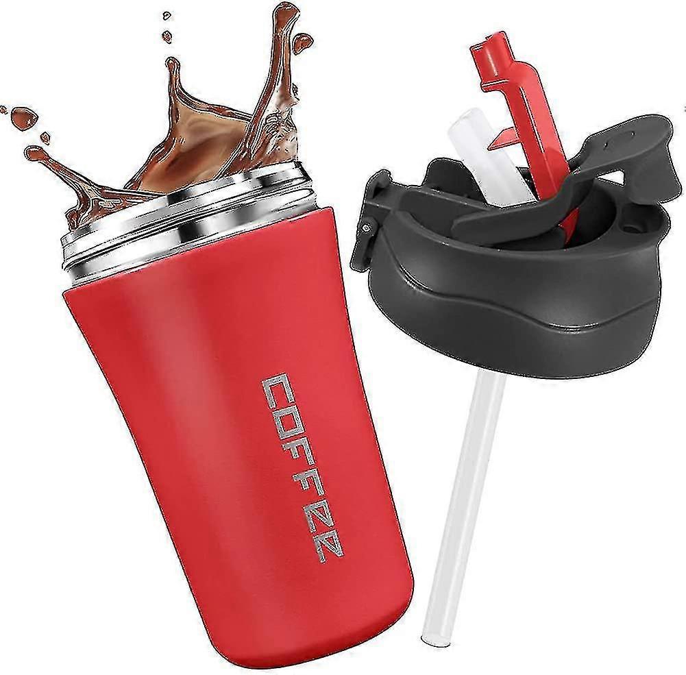 Insulated Coffee Mug 400ml, Insulated Travel Mug With Straw, Double Walled