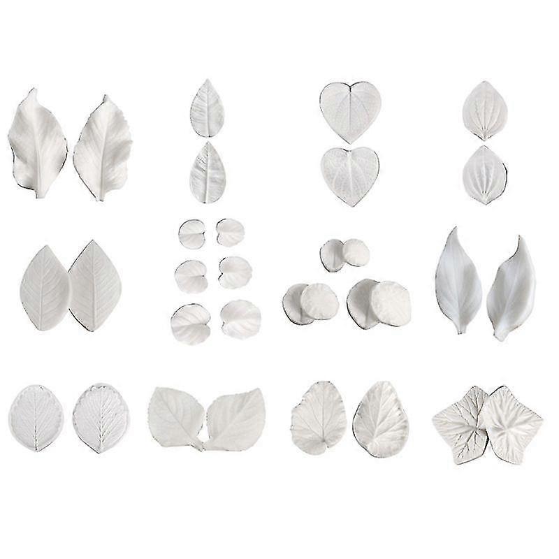 16pairs Zuckerpaste Blumen Ädern Formen Blattader Fontant Form Silikon Form Kuchen Handwerkswerkzeuge (12 Arten von Blättern)