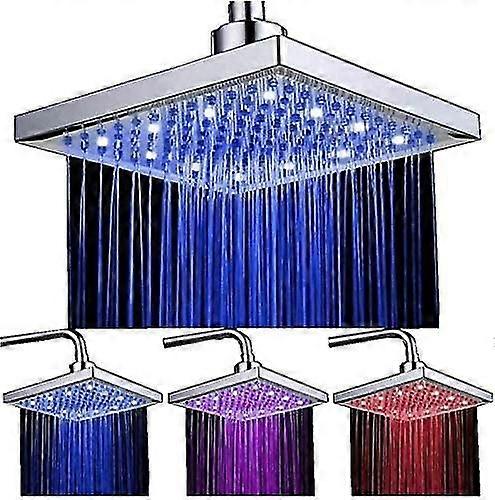 Led Shower Head, 8 Inch Square Temperature Control, 3 Color Change Abs Chrome Finished, 12pcs Led Shower Head For Bathroom