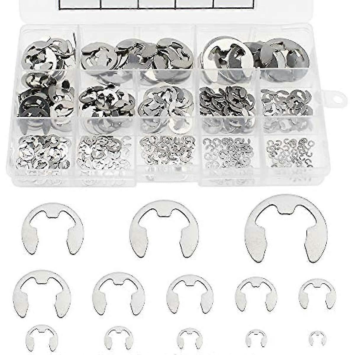 400buc Inel de reținere din oțel inoxidabil E-clip 13 Dimensiune M1.5 / m2 / m2.5 / m3 / m4 / m5 / m6 / m7 / m8 / m9 / m10 / m12 / m15 Inel de deschidere intern Kit sortiment Circlip