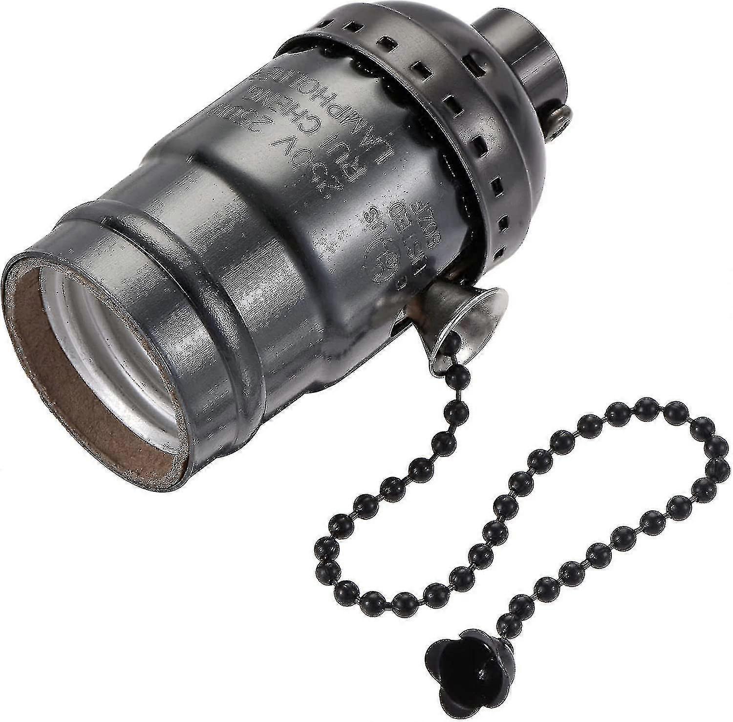 E26/e27 Lamp Socket,1/8ip Thread Screw Ul Hanging Light Bulb With Pull Chain Switch, Black Pack Of 2 -