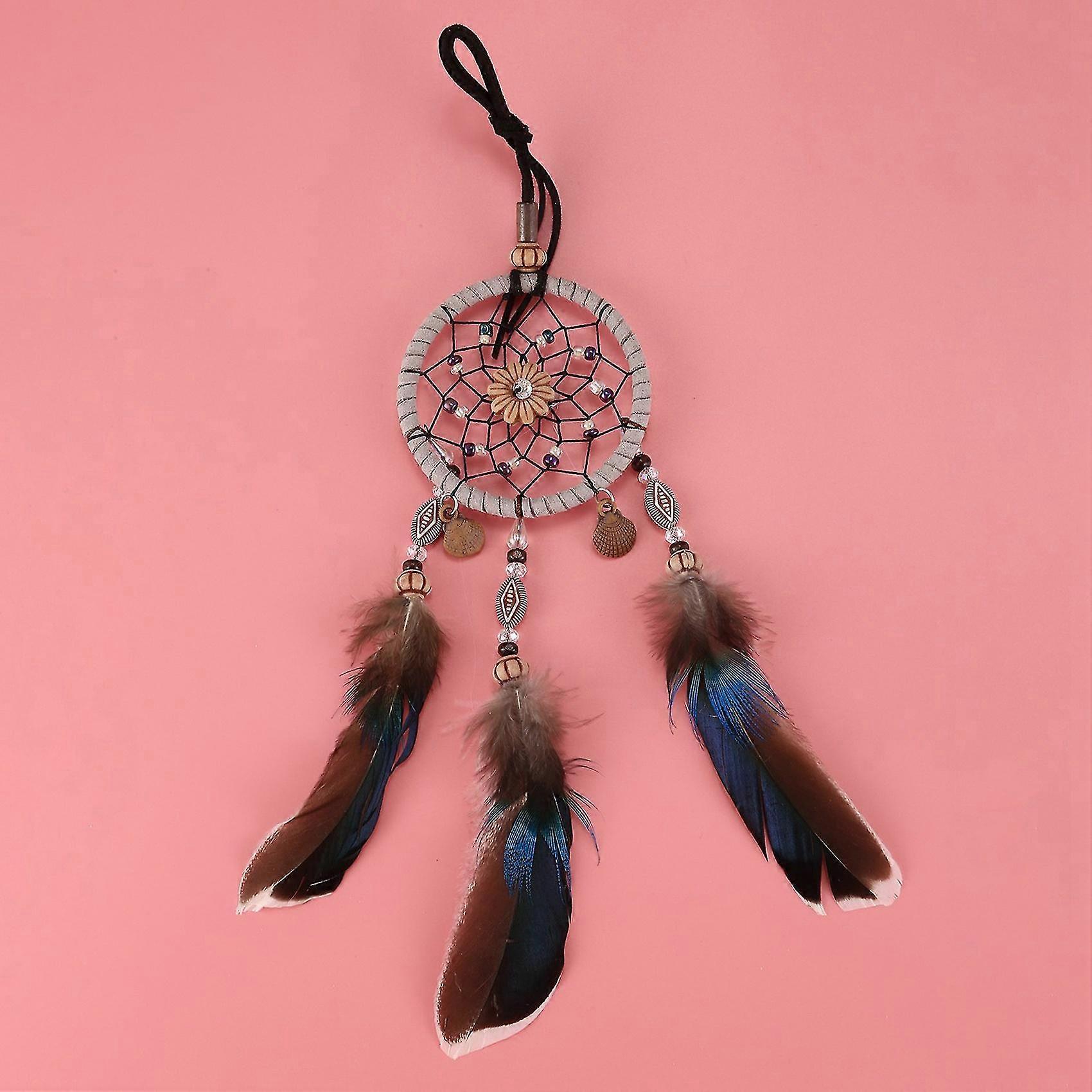 3x Mini Dream Catcher For Car Beaded Natural Feathers And Handmade