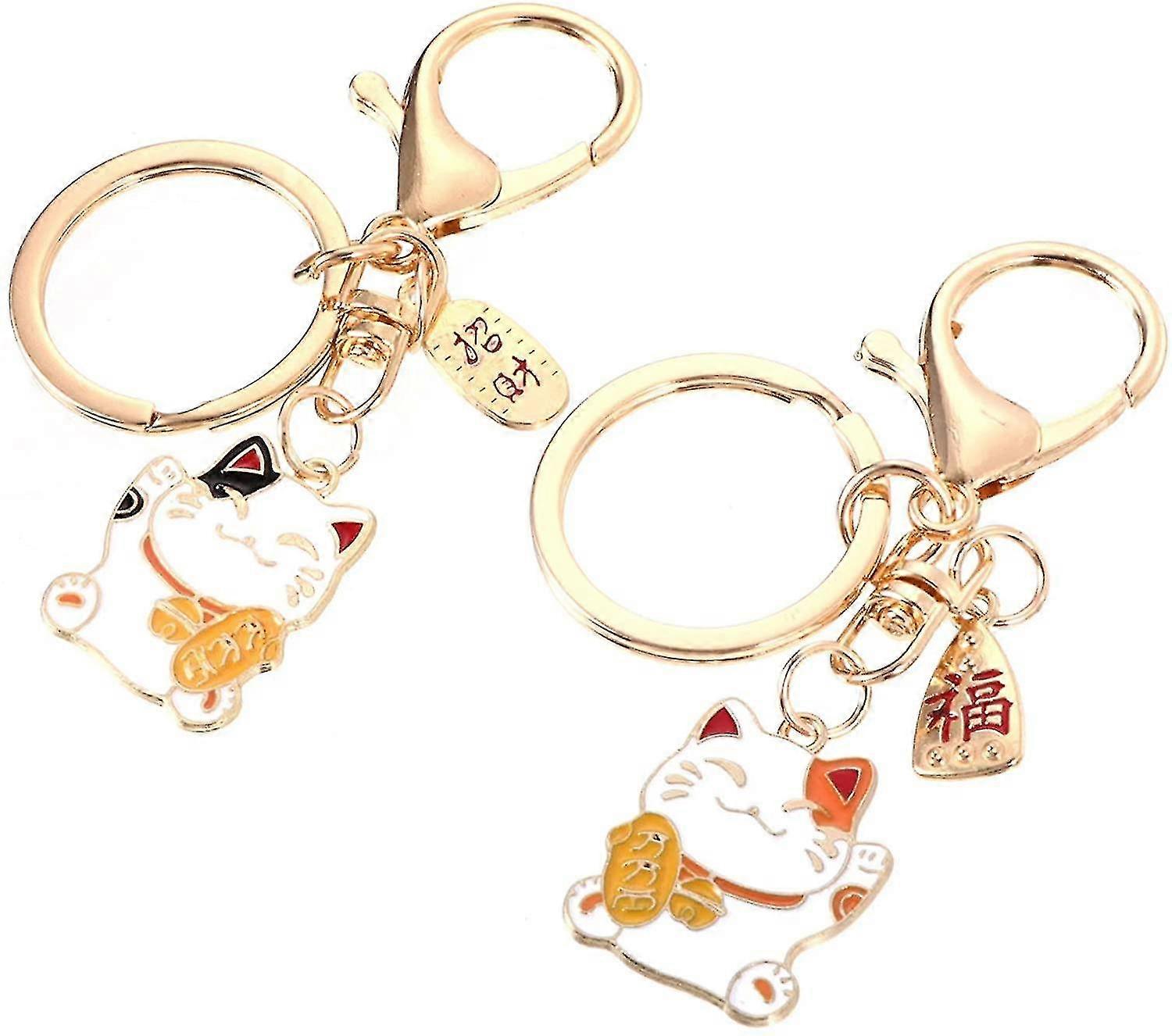2 Pieces Lucky Cat Keychain Japanese Style Feng Shui Neko Keyring Fu Charms Key
