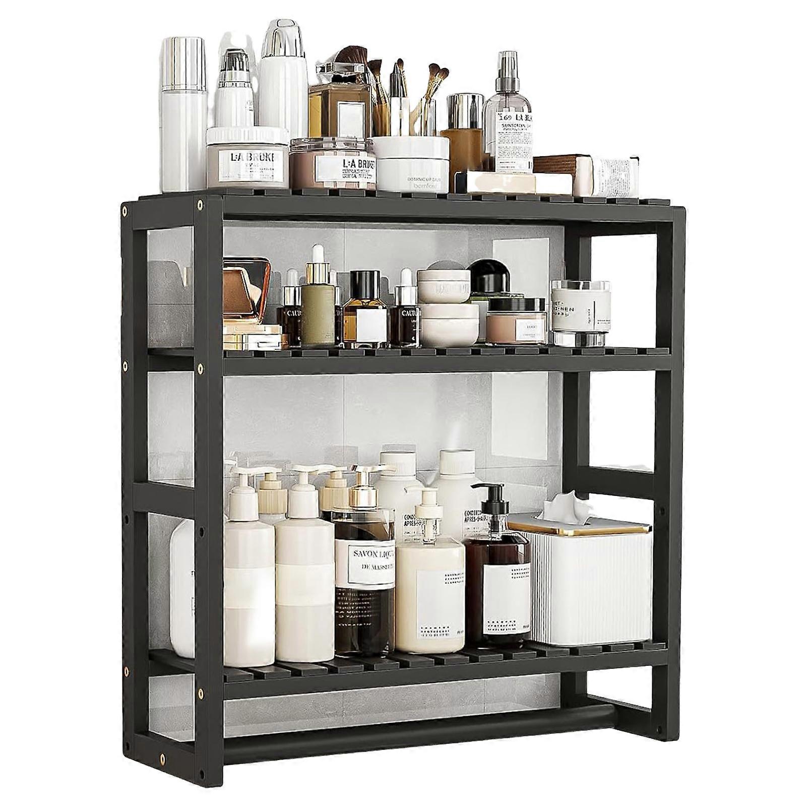 Wall Storage Shelf Wall-mounted 3 Tiers Large Capacity Stable Structure Adjustable Layer Height Kitchen Spice Stand Bookshelf Bathroom Storage Floatin