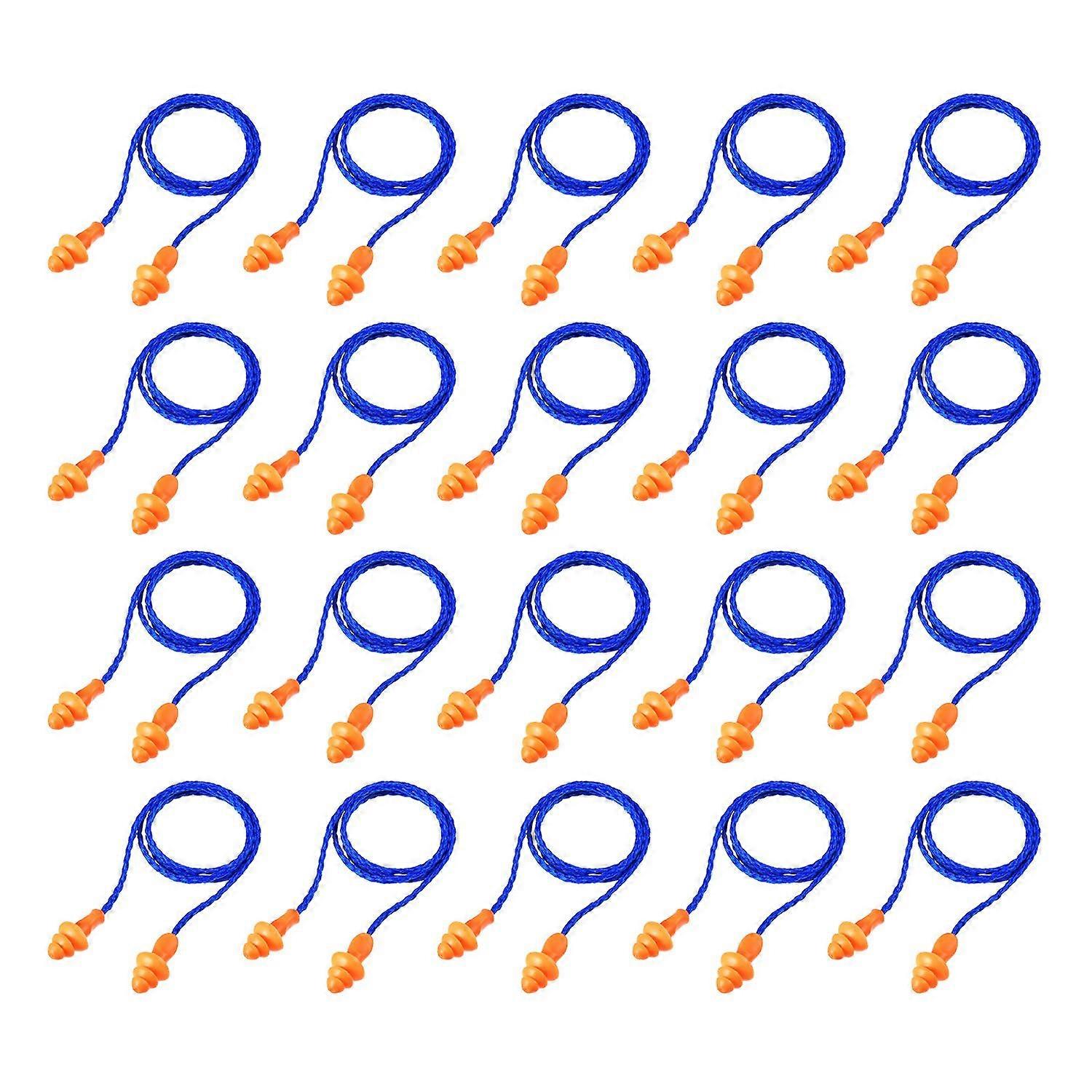20 Pairs Cord Earplugs Reusable Silicone Ear Plugs with Rope Noise Canceling Earplug for Sleeping Hearing Protection, Blue