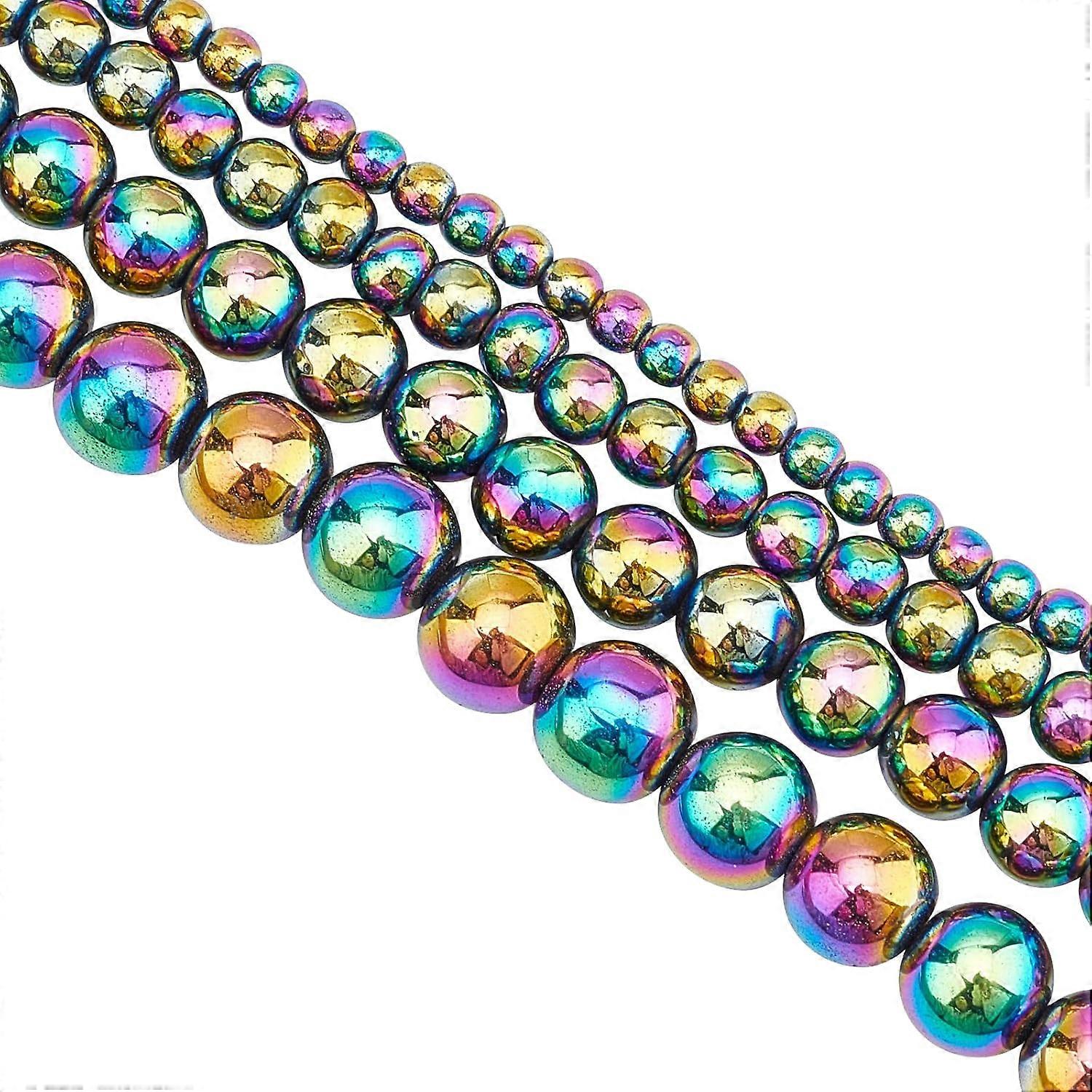 4 Strands Multicolor Hematite Beads 4 Sizes Non-Magnetic Round Loose Stone Beads Grade A Energy Gemstone Beads for Jewelry Craft Making