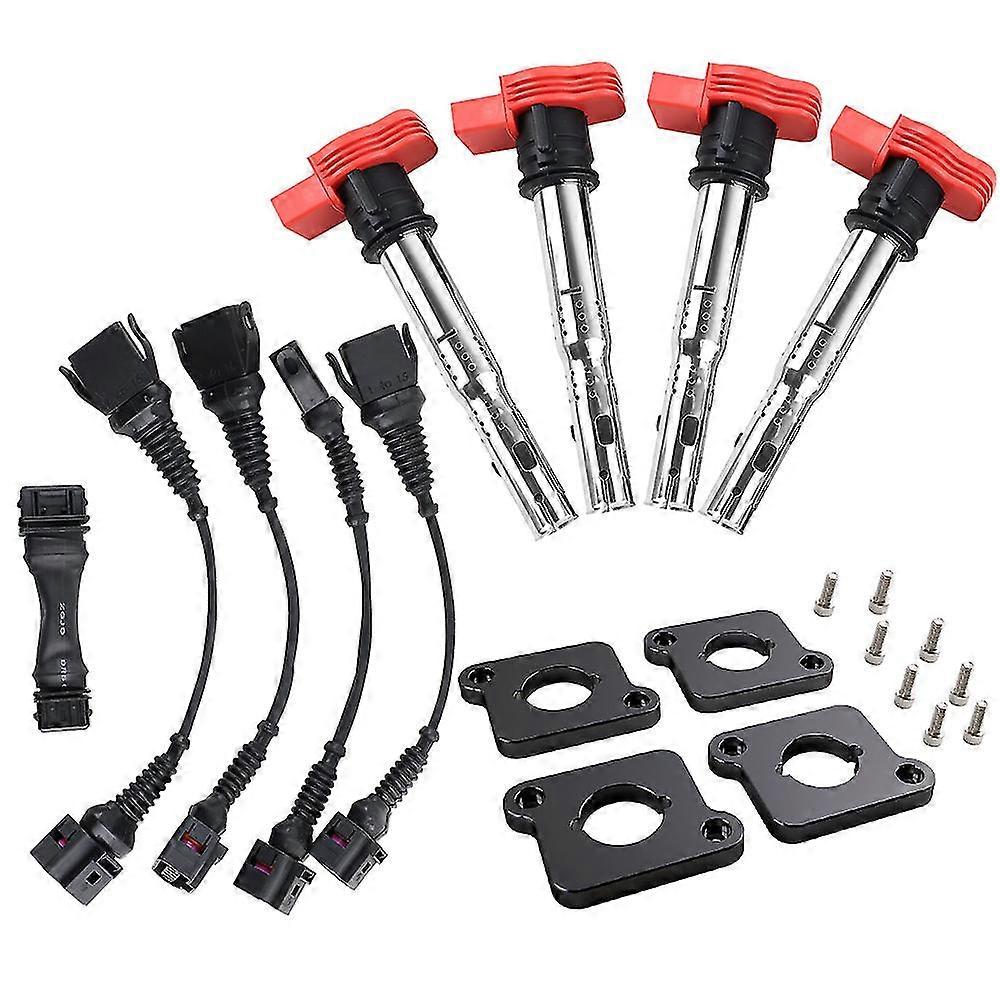 Set 2.0T Ignition Coil ICM Harness R8 Coilpack Plates Coil Pack Set compatible 97-99.5 1.8T B5 A4 Audi3 to 4 Contacts+208