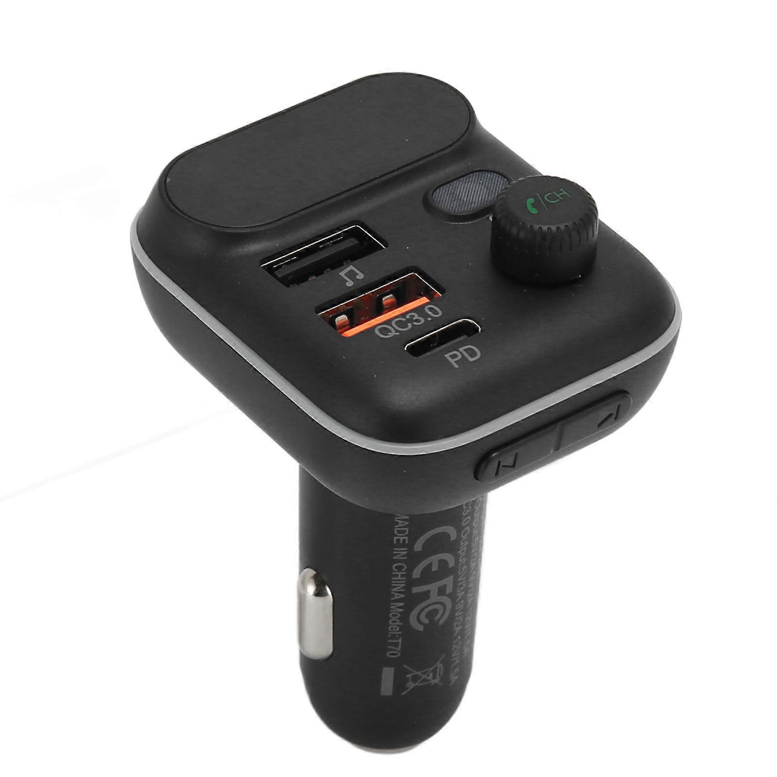 Car FM Transmitter Bluetooth 5.0 USB Multifunction Hands Free Call Radio Receiver Phone Charger for Vehicles