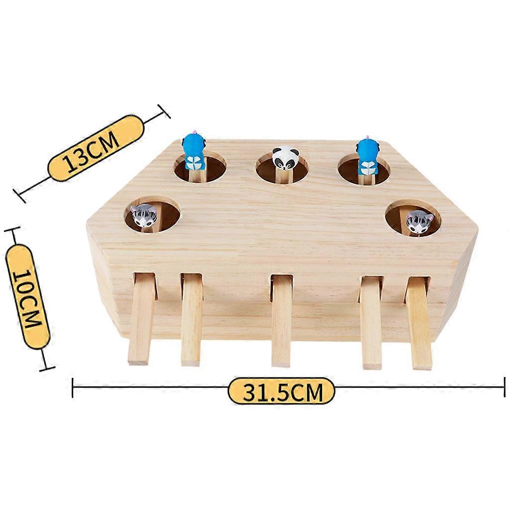 2x Interactive Cat Hunt Mouse Toys, Wooden Solid Game Funny Kitten Puzzle Toy