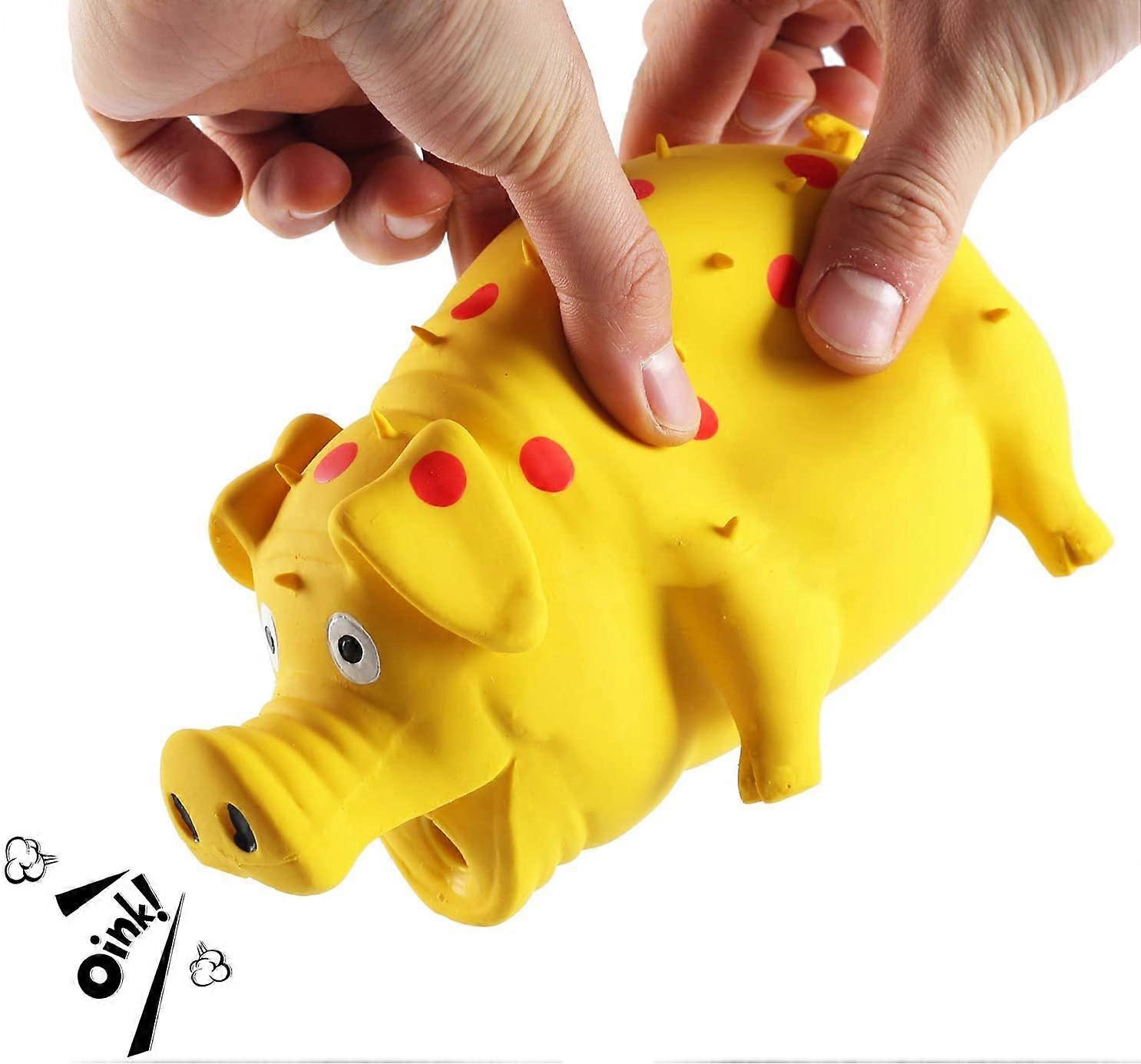 Squeaky Pig Dog Toys, Grunting Pig Dog Toy That Oinks Grunts for Small Medium Large Dogs, Durable Rubber Pig Squeaker Dog Puppy Chew Toys, Latex Inter