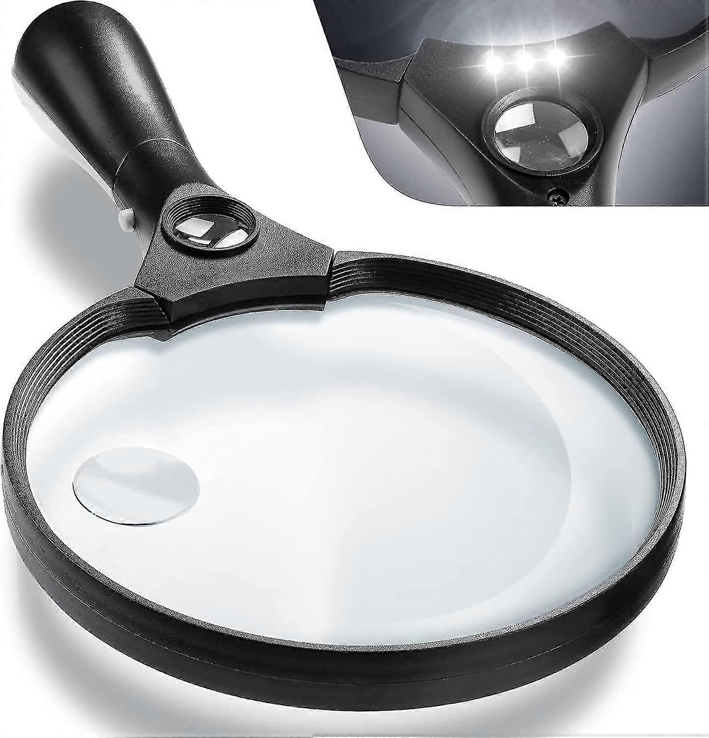 Light Led Handheld Magnifying Glass With - 2X 4X 25X Lens Zoom Weight Shatterproof Magnifiers Extra Large