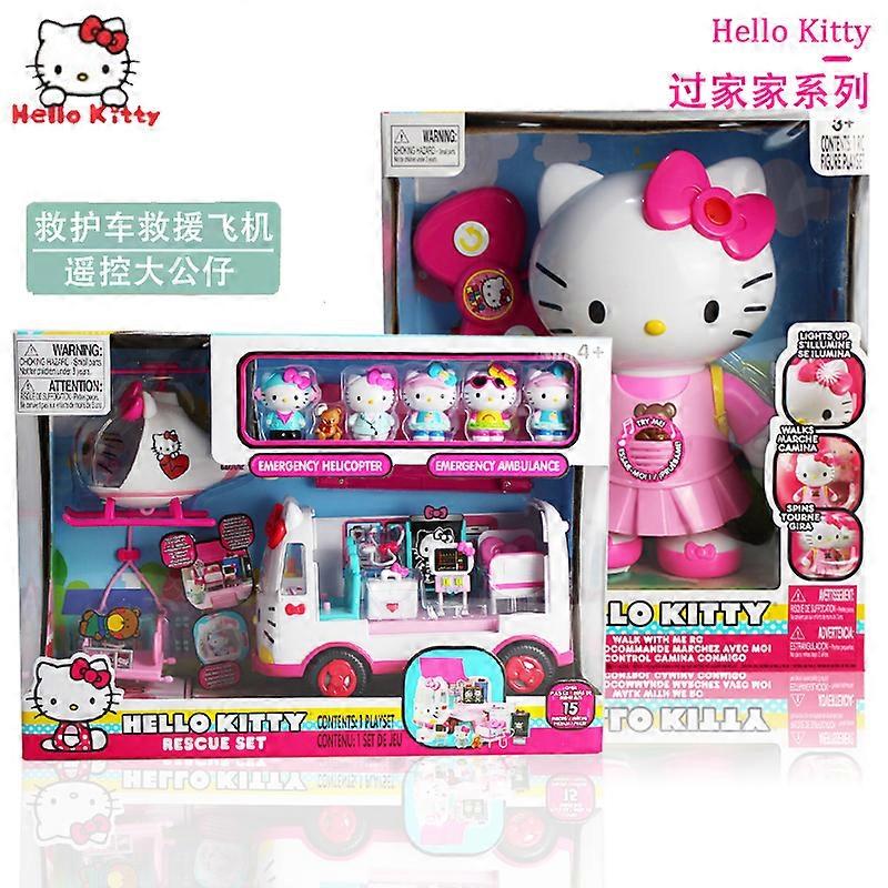 Kawaii Hello Kitty Play House Toy Simulation Rescue Vehicle Helicopter Ambulance Children Play House Tools Kids Role Playing Toy