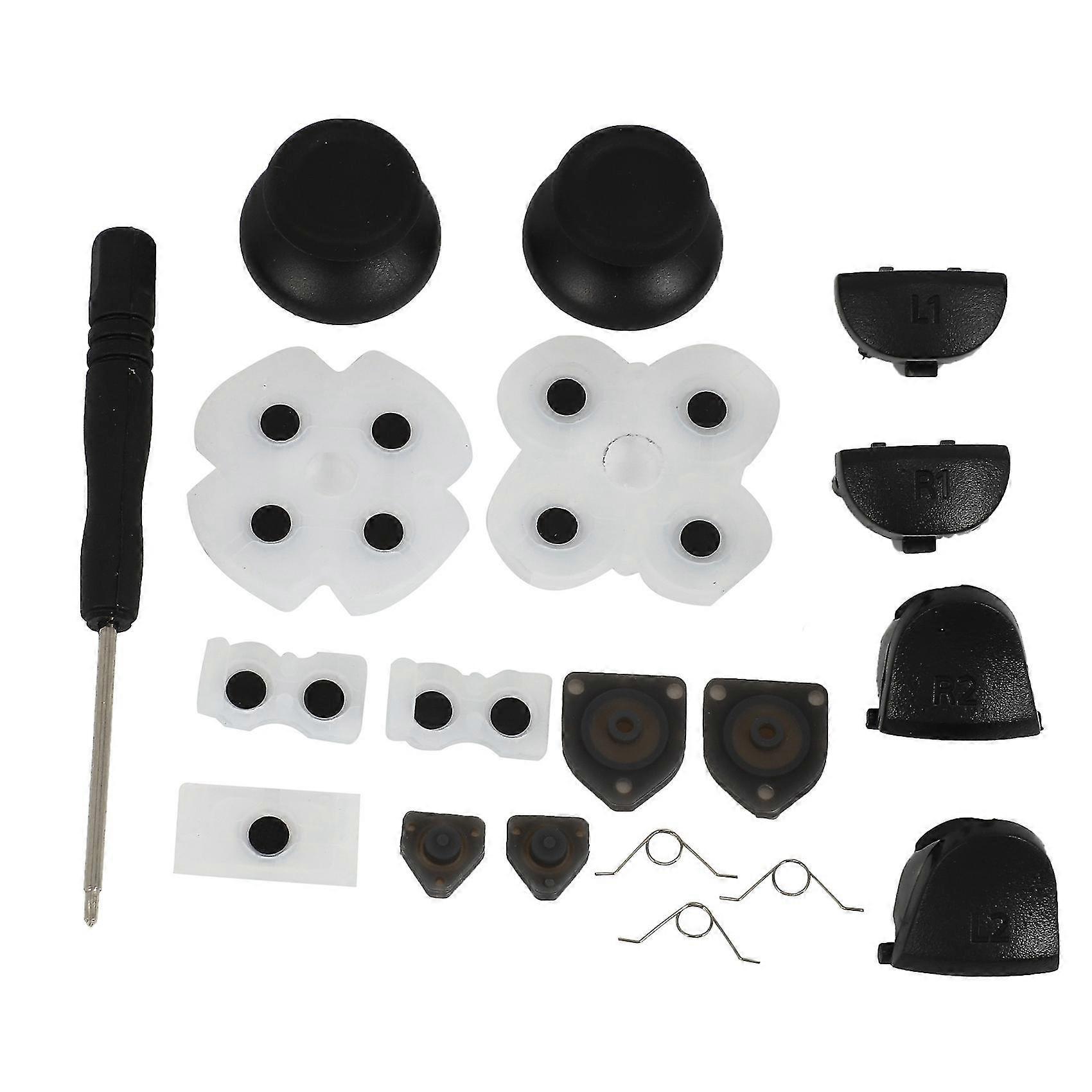 L1 R1 L2 R2 Trigger Buttons + 2 Springs + 2 Joystick Thumb Sticks + 1 Set Conductive Rubber + Screw