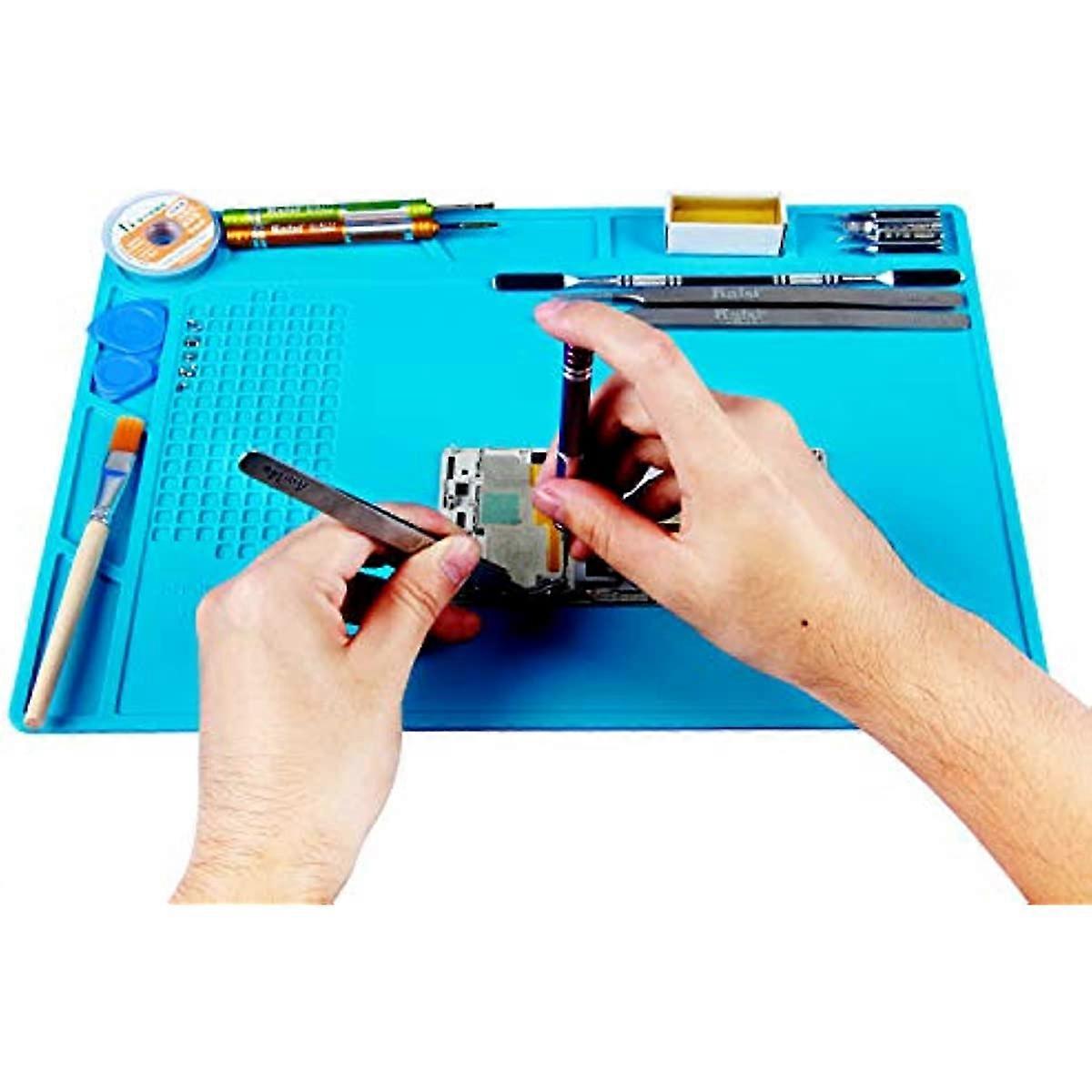Light blue Heat Insulation Silicone Repair Mat with Scale Ruler and Screw Position for Soldering Iron Phone and Computer Repair Size : 137 x 98 in