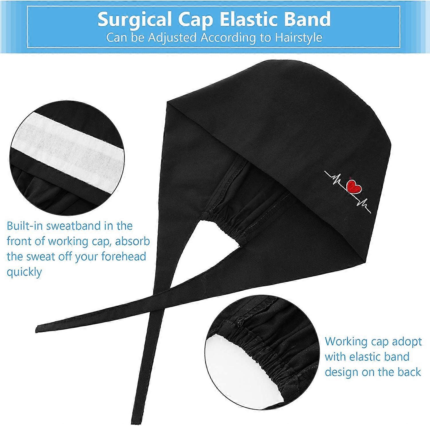 6 Pieces Breathable Bouffant Caps Adjustable Tie Back Sweatband