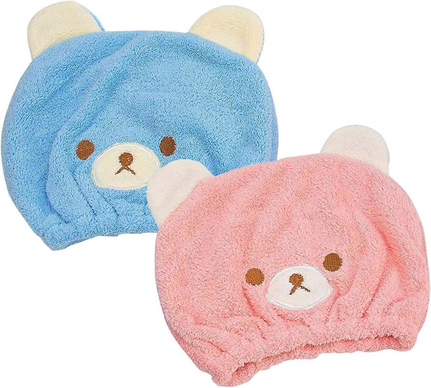 2 Pcs Cap Head Towel for Children - Soft Absorbent Quick Drying