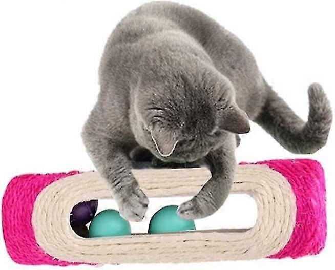 Cat Kitten Toys Rolling Sisal Scratch Board Roller With 3 Ball Exercise Training Tool
