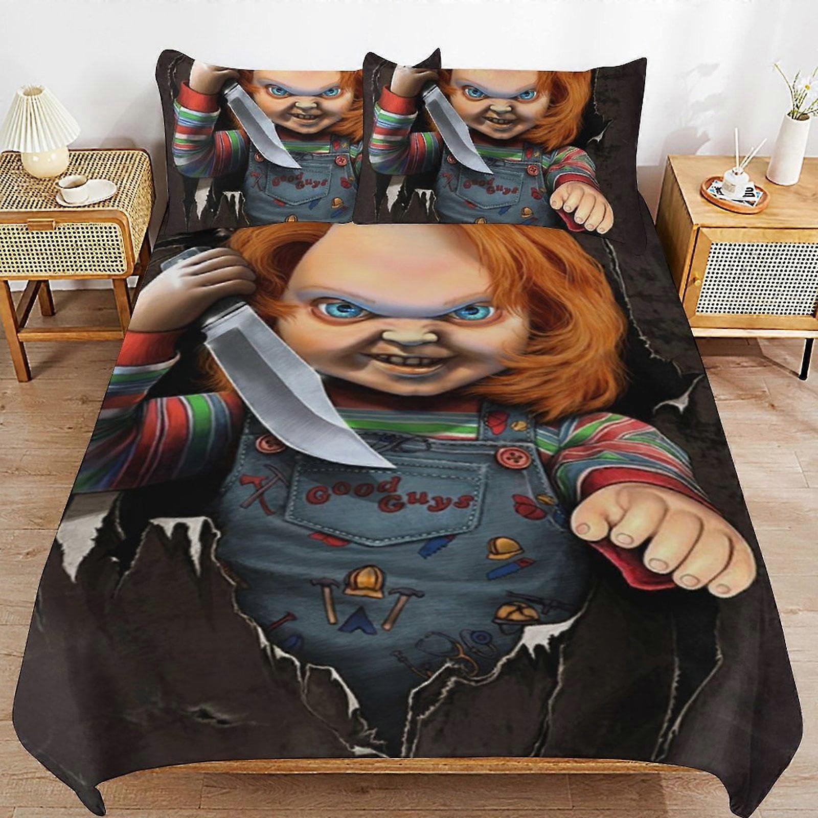 Komplet pościeli ZM34 Zestaw poszewek na kołdrę Chucky, 3-częściowy komplet pościeli Zestaw dekoracyjnych poszewek na kołdrę (1 poszewka na kołdrę + 2 poduszki) TS34