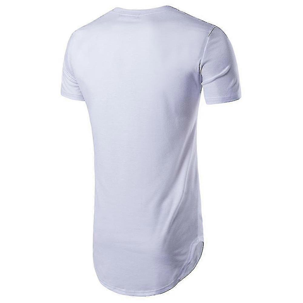 الرجال عادي قصير الأكمام خط طويل تي شيرت الصيف عارضة جولة الرقبة قمم طويلة