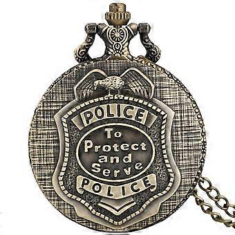 Bronze POLICE Display Quartz Pocket Watch Exquisite Sweater Chain Pendant Pocket Clock Gifts Men Women Vintage Accessory Watch